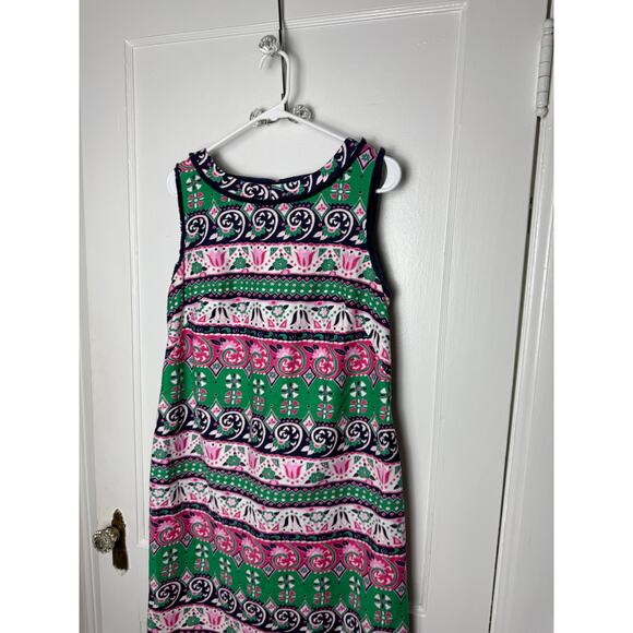 Talbots Dress Womens 10 Pink Green Sleeveless Shift Floral Fringe Classic Preppy - Picture 2 of 8